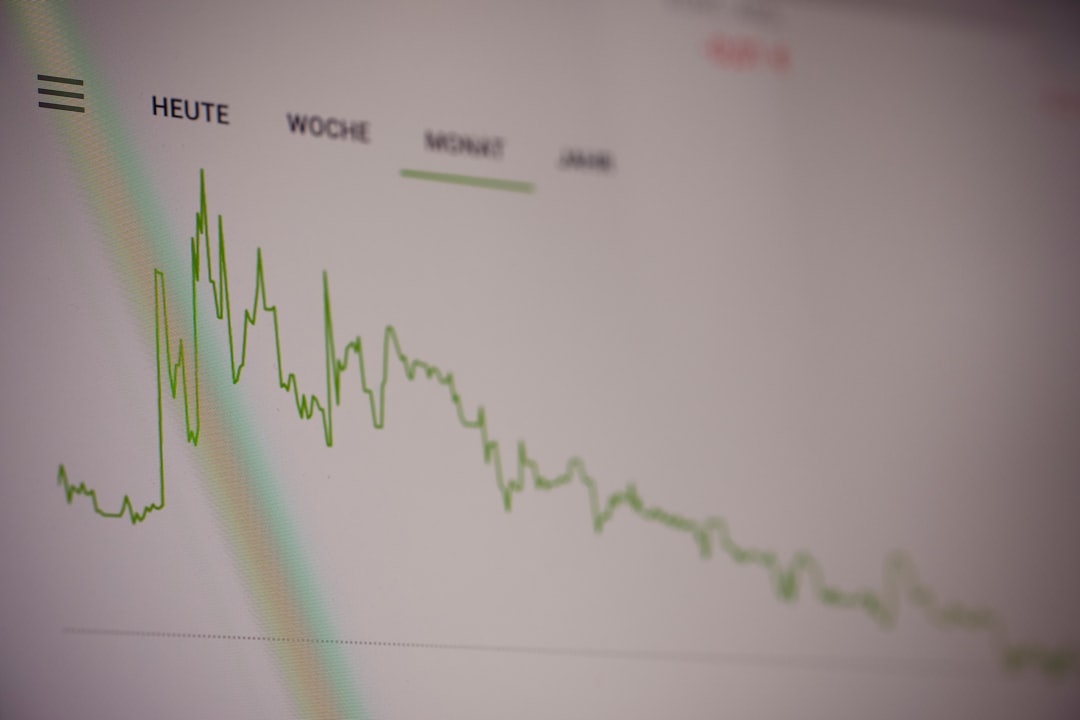 white paper with green line, Stock trading chart. Made with analog vintage lens, Leica APO Macro Elmarit-R 2.8 100mm (Year: 1993)