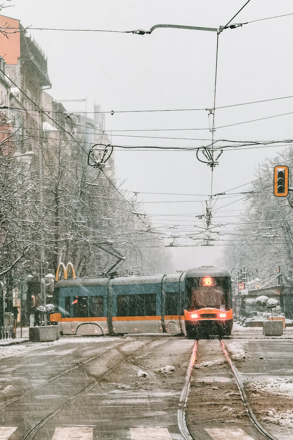 red and black train on rail tracks