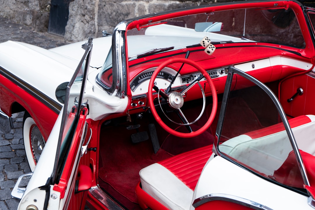 red and white vintage car