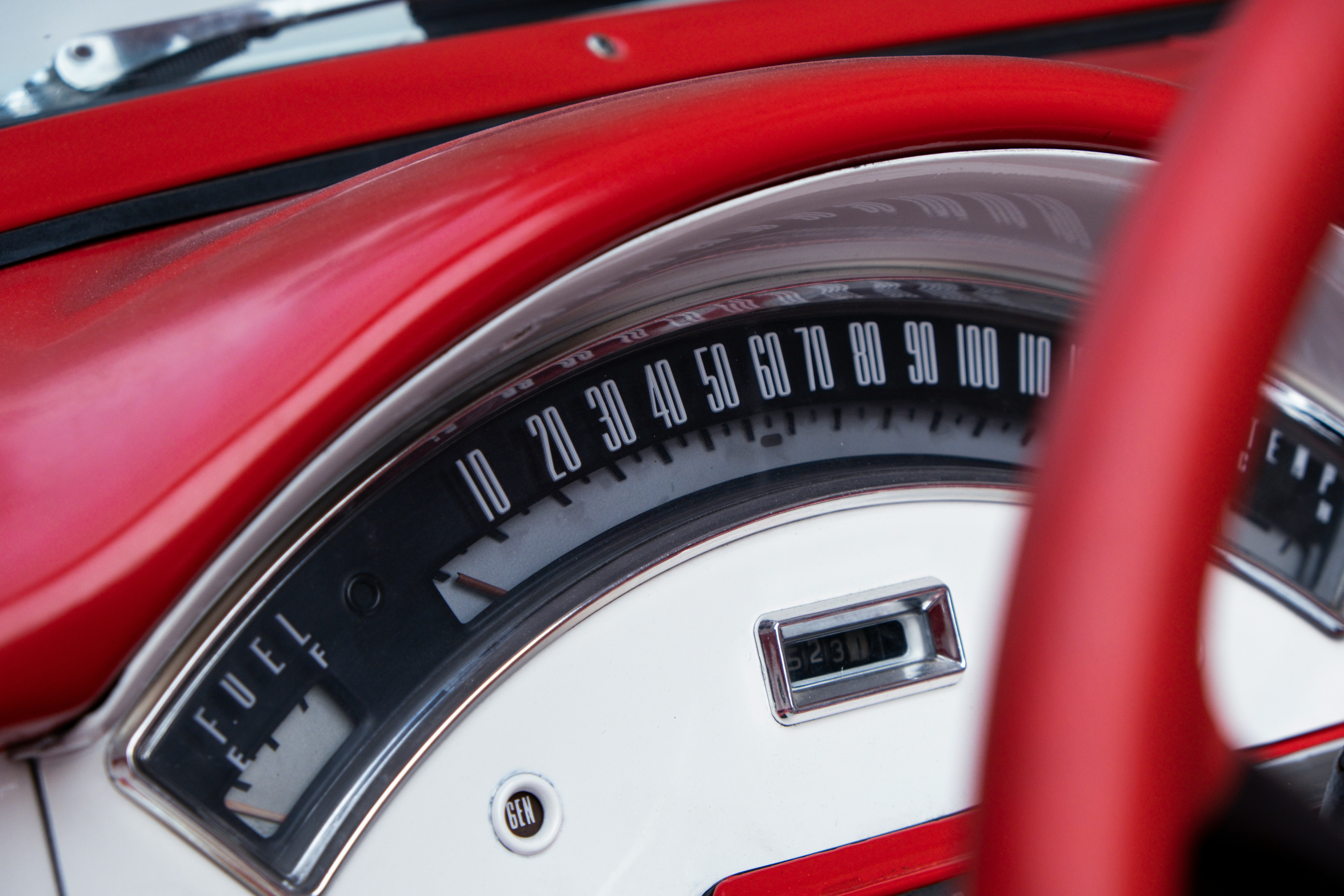 red and white car engine