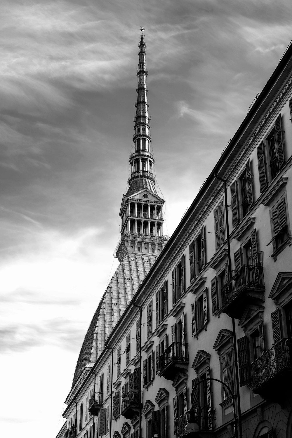 grayscale photo of concrete building