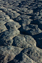 A textured surface composed of irregular, rounded stone formations, tightly fit together. The stones have an earthy appearance with natural variations in color and texture, and there are visible seams between them.