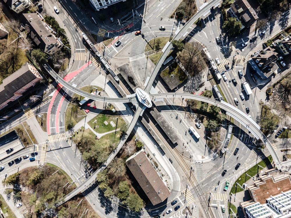 aerial view of city road during daytime