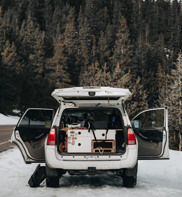A spacious family SUV parked near a green park, ready for a weekend trip.