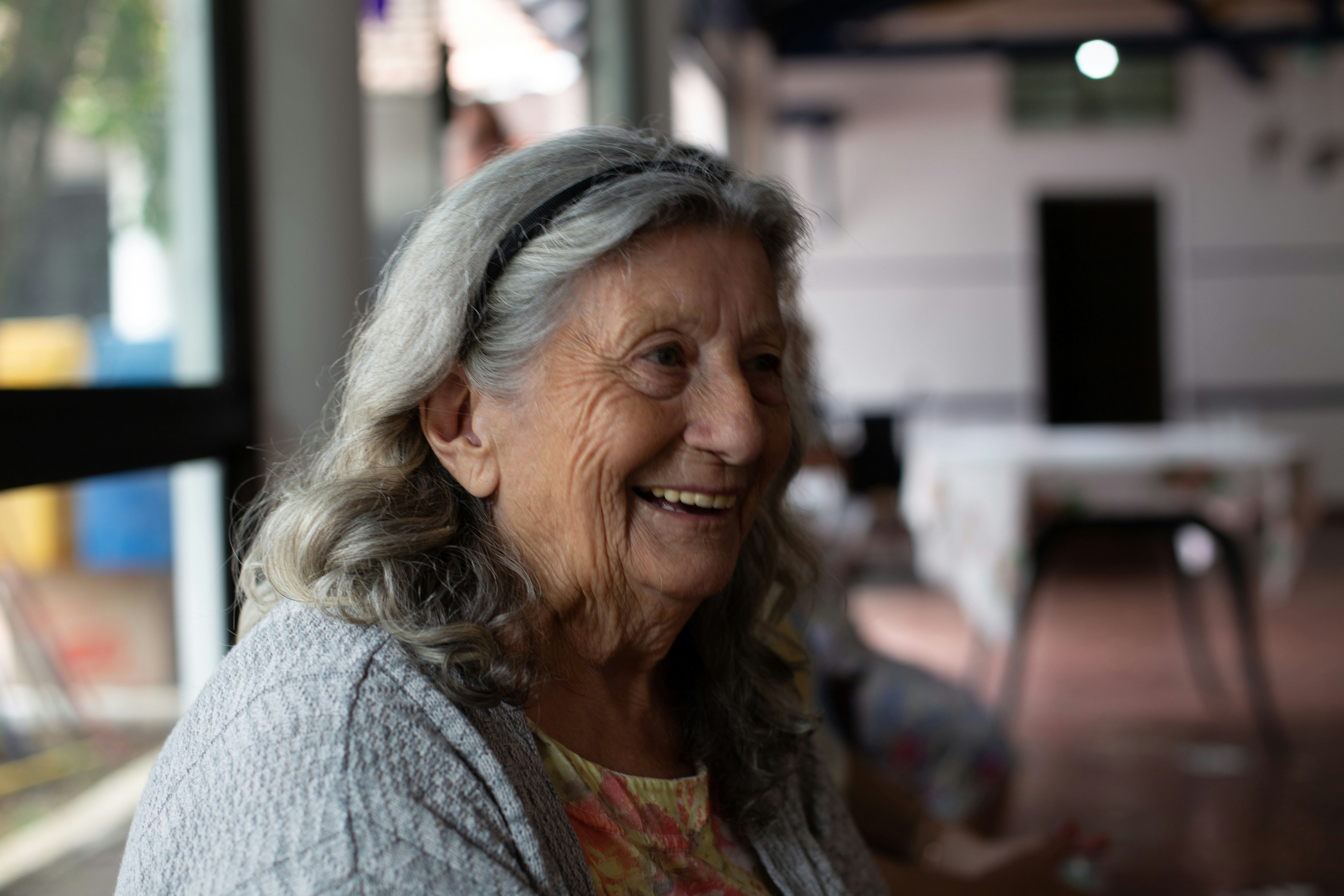 A smiley lady residing at nursing home