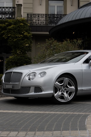 silver mercedes benz coupe parked near green trees during daytime