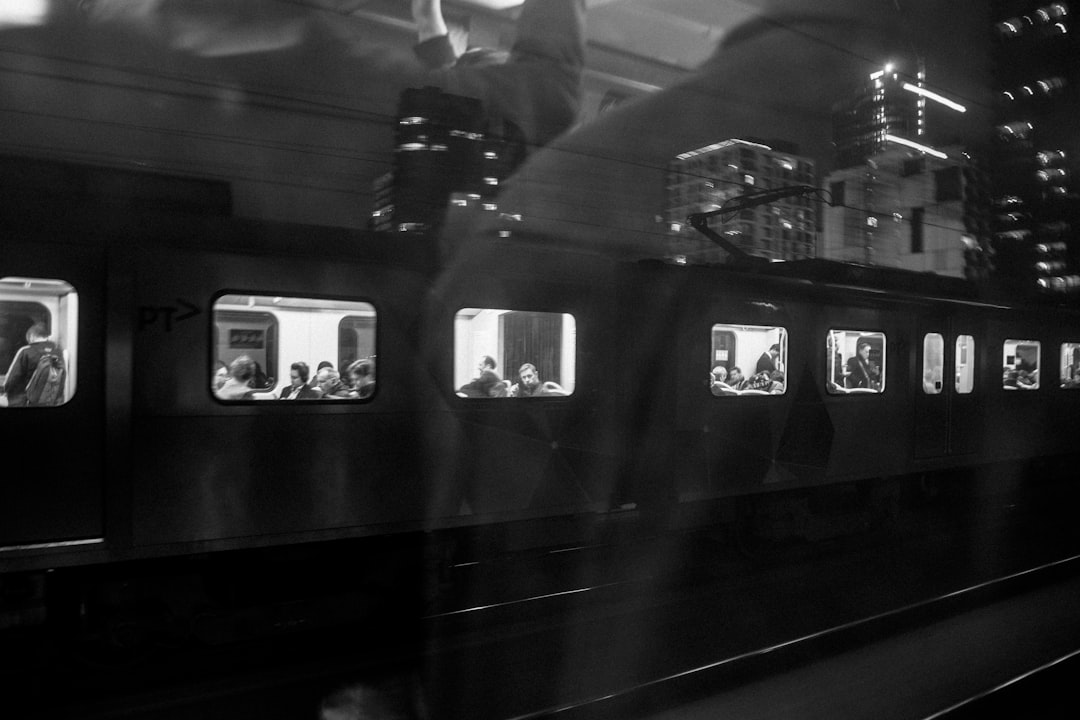 grayscale photo of train station