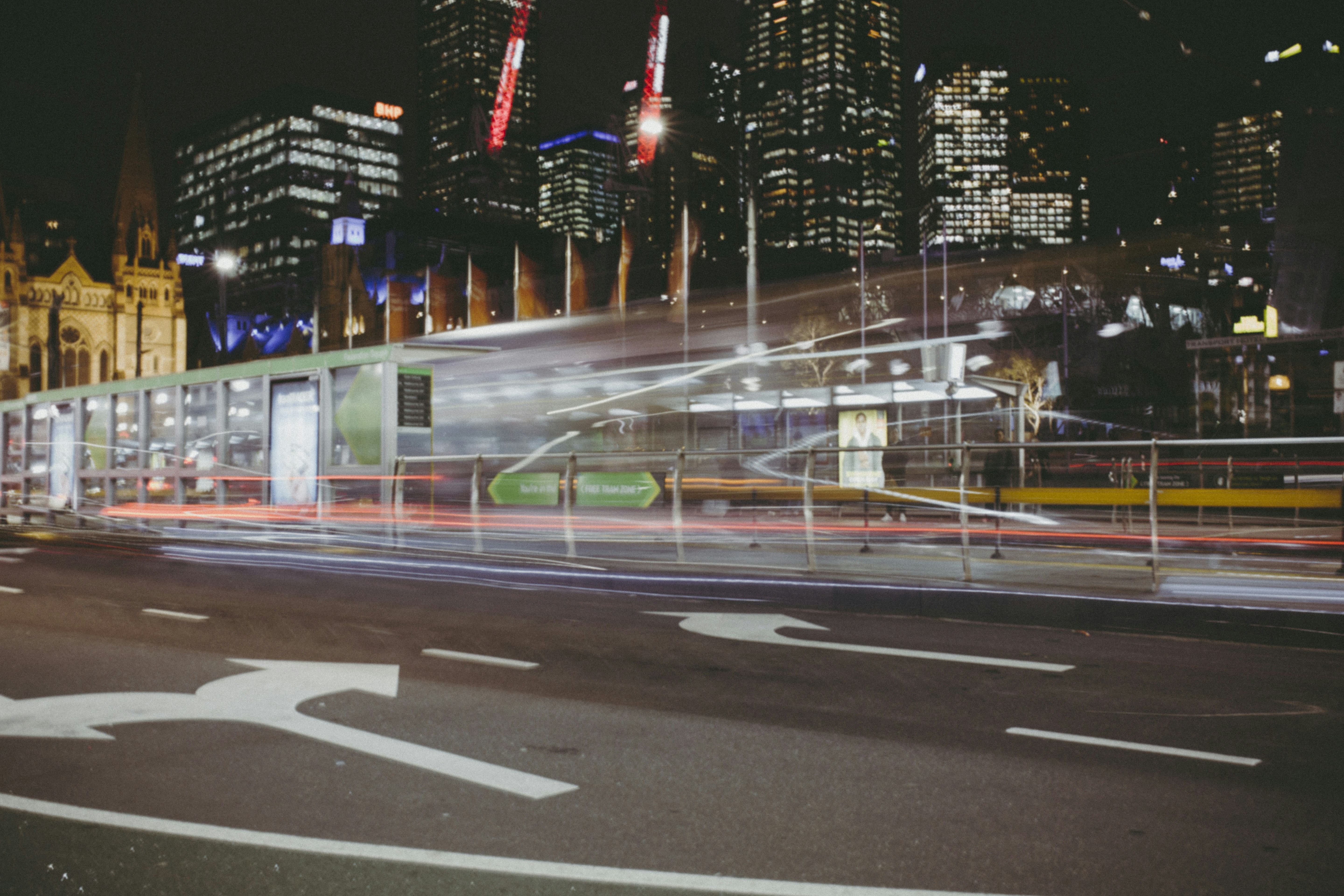 gray concrete road during night time