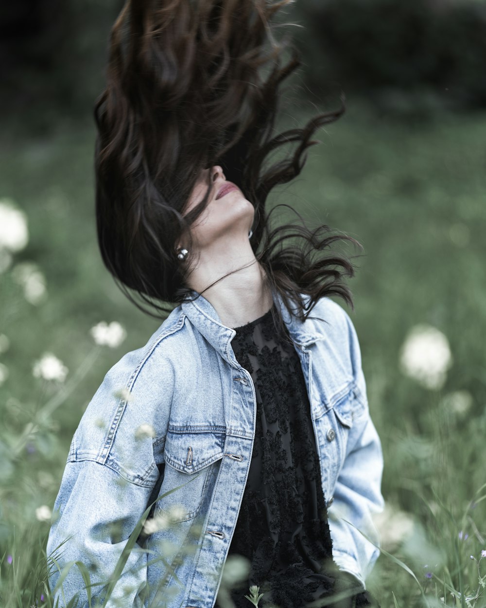 woman in blue denim jacket