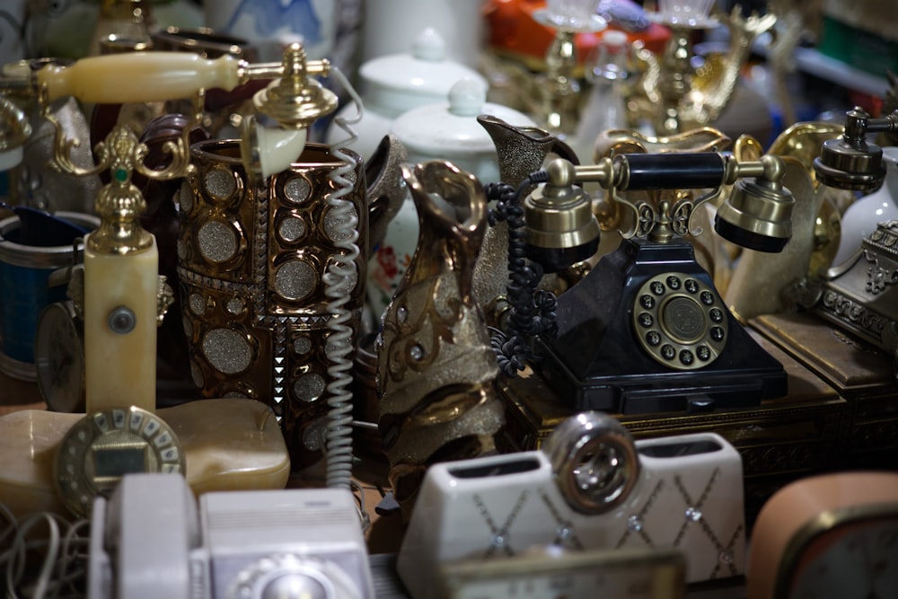 black and gold rotary phone