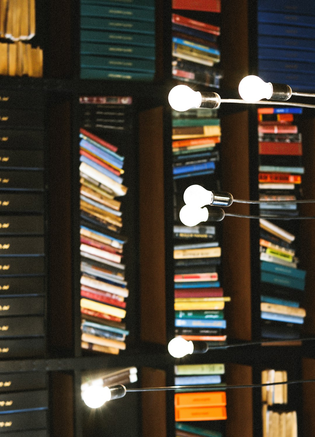 books on black wooden shelf