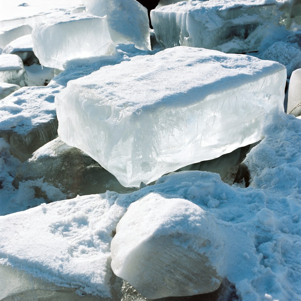 white ice on gray rock