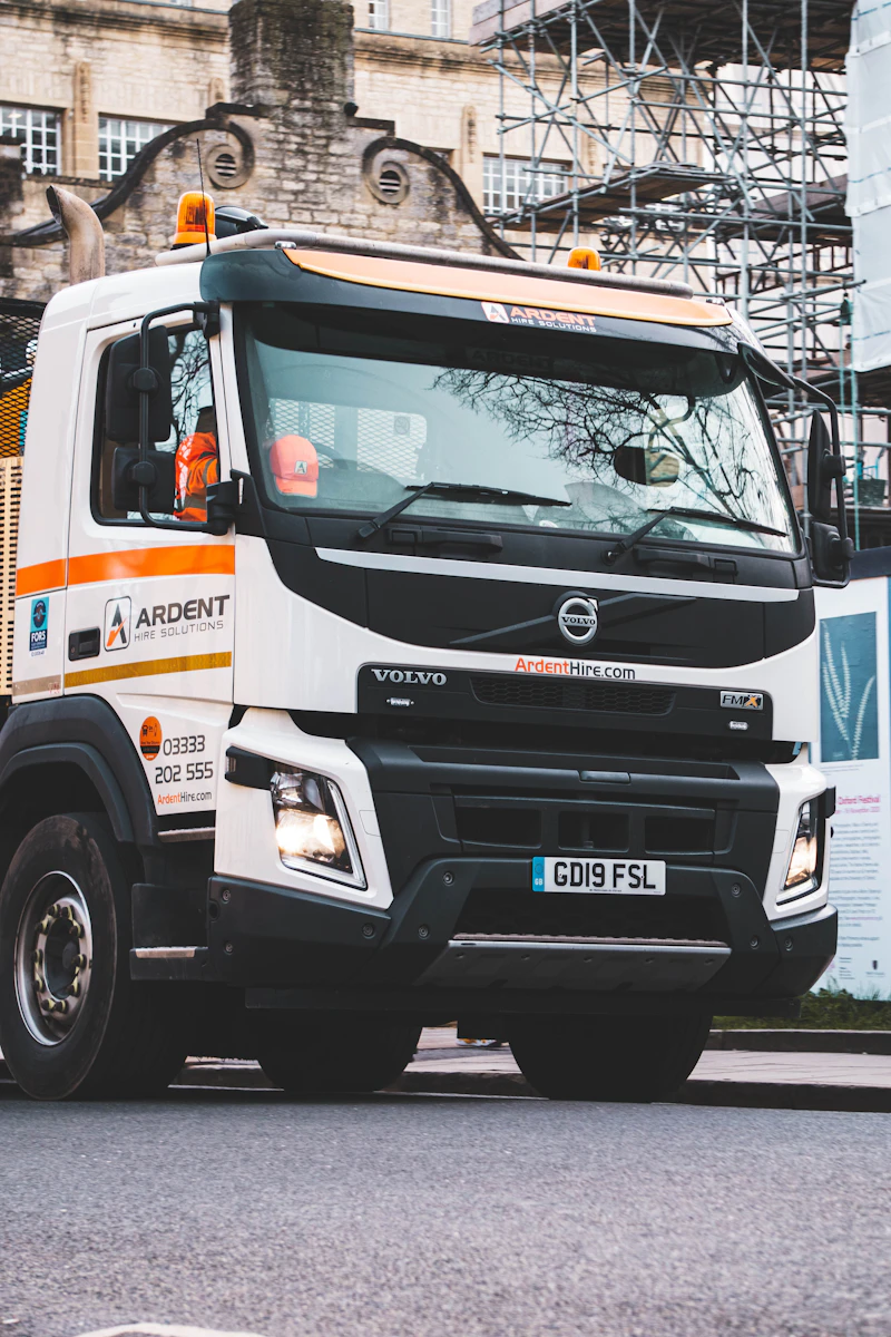 White truck cab in an urban setting
