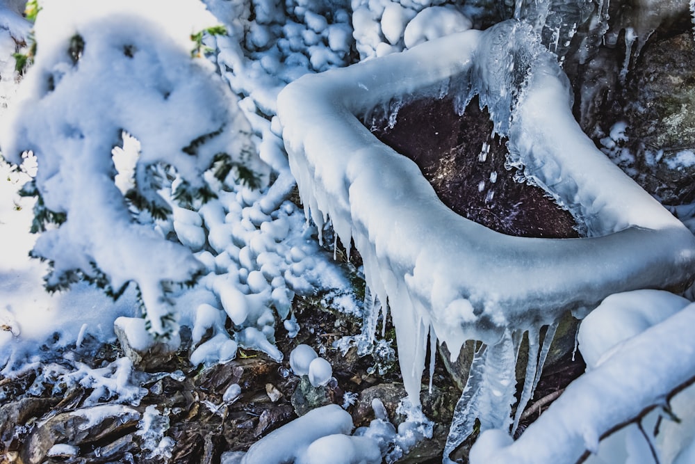 white snow on black soil