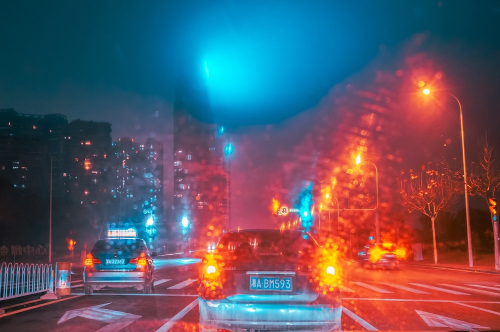 cars on road during night time