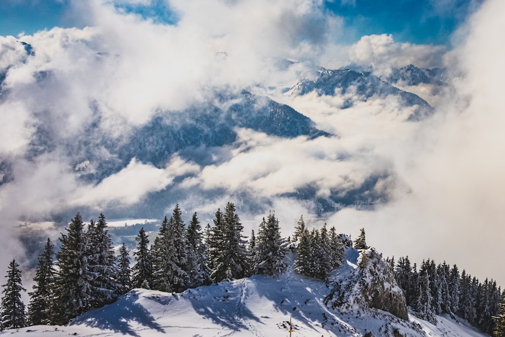 snow covered mountain under cloudy sky during daytime