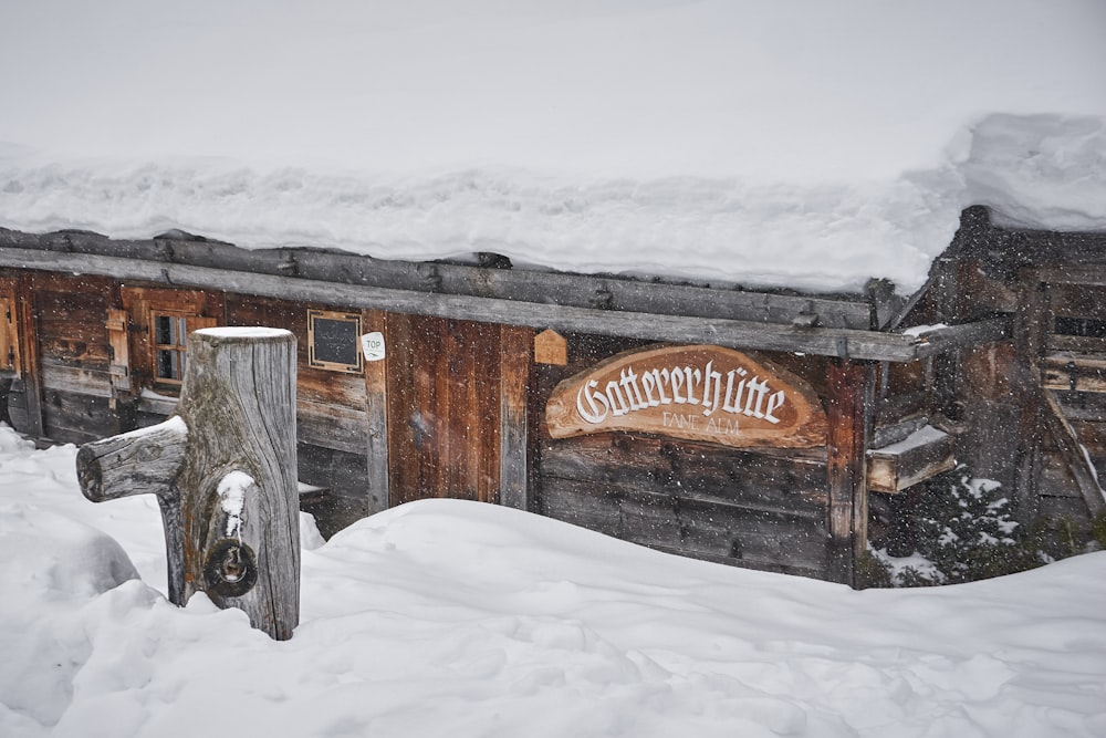 brown wooden house covered with snow