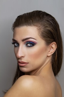 woman with brown hair and blue eyes
