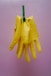 yellow gloves on blue clothes hanger