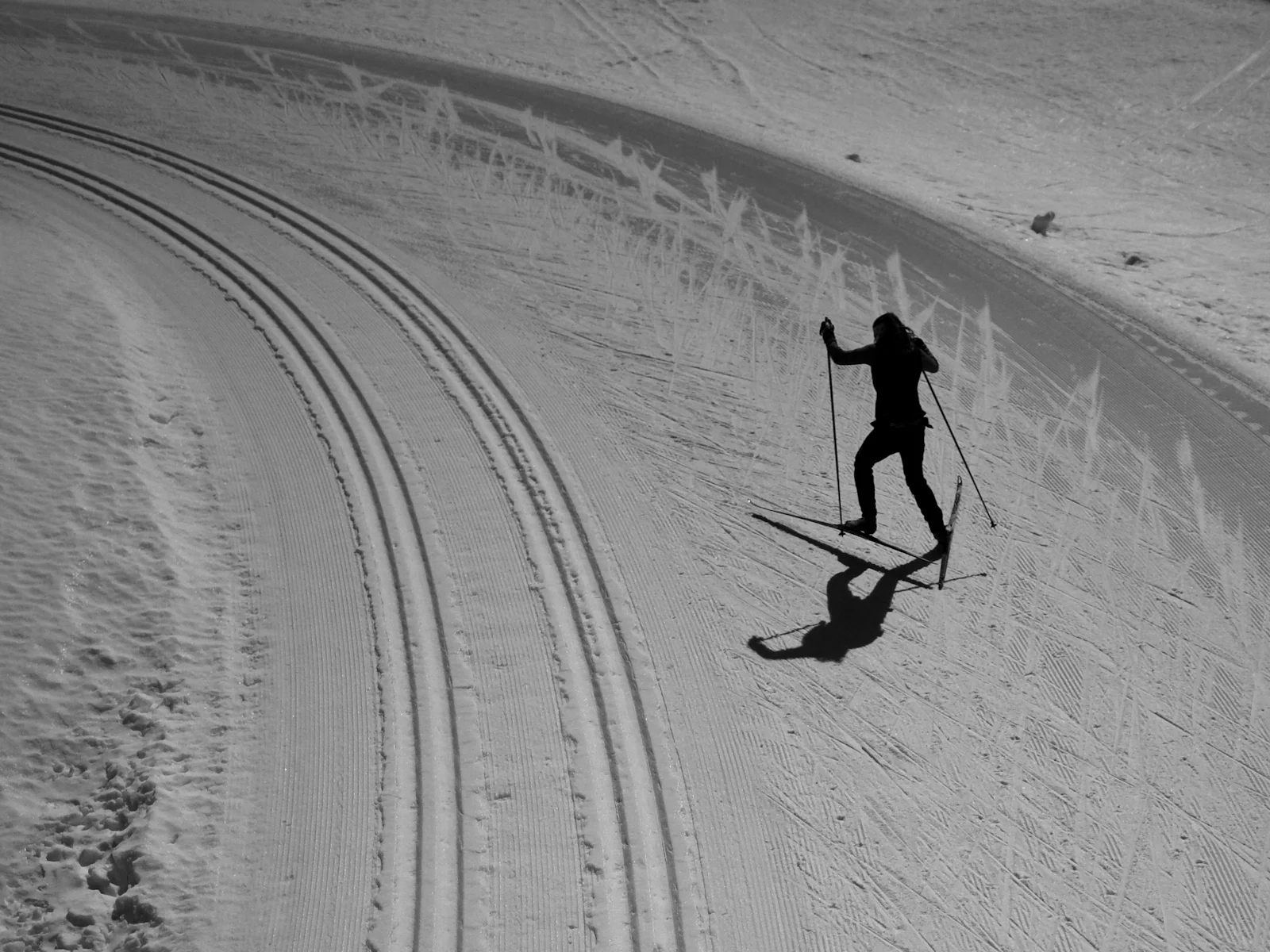 Skiing in winter mountains