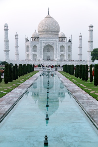 TajMahal, white concrete building with green grass field