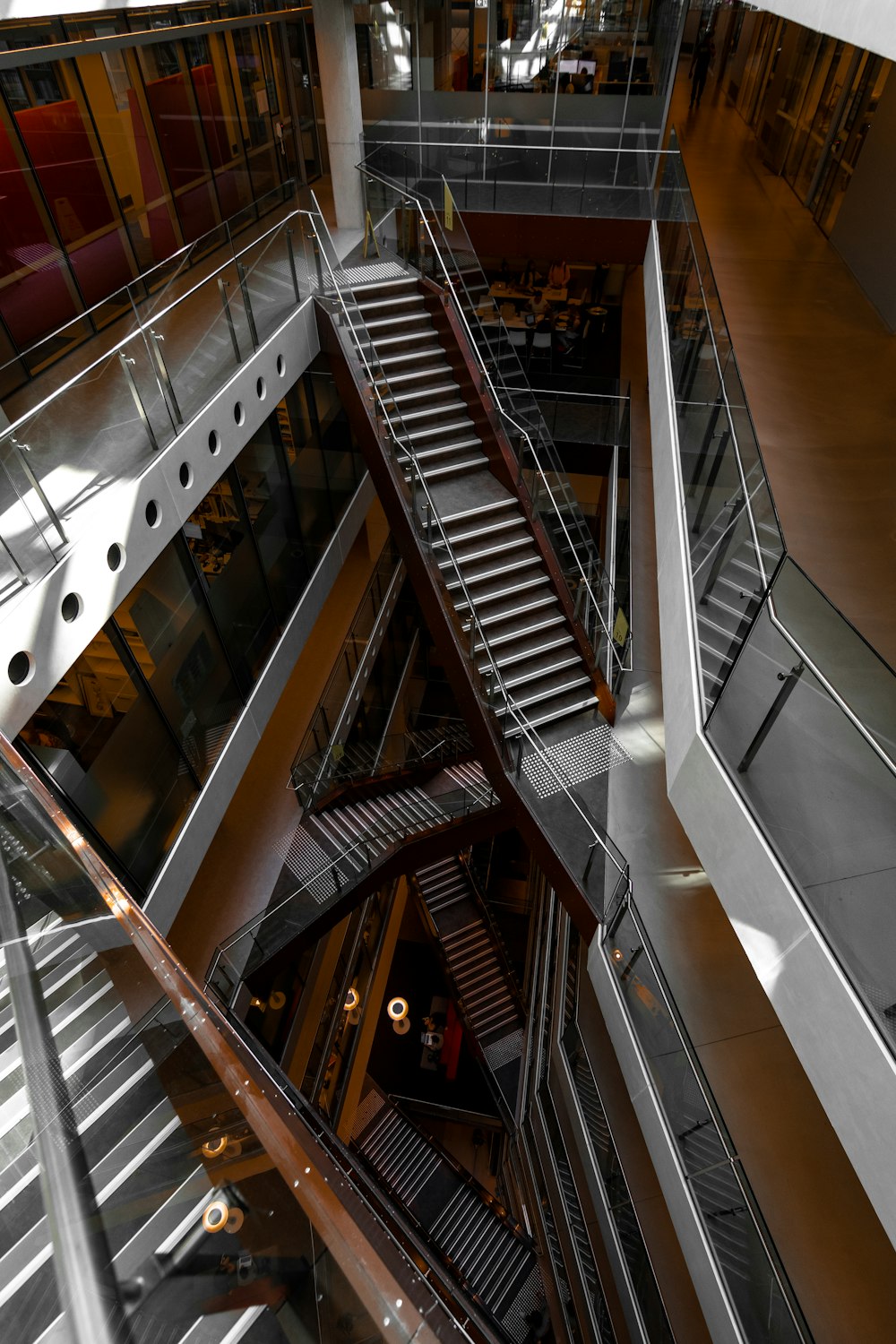 white and brown spiral staircase