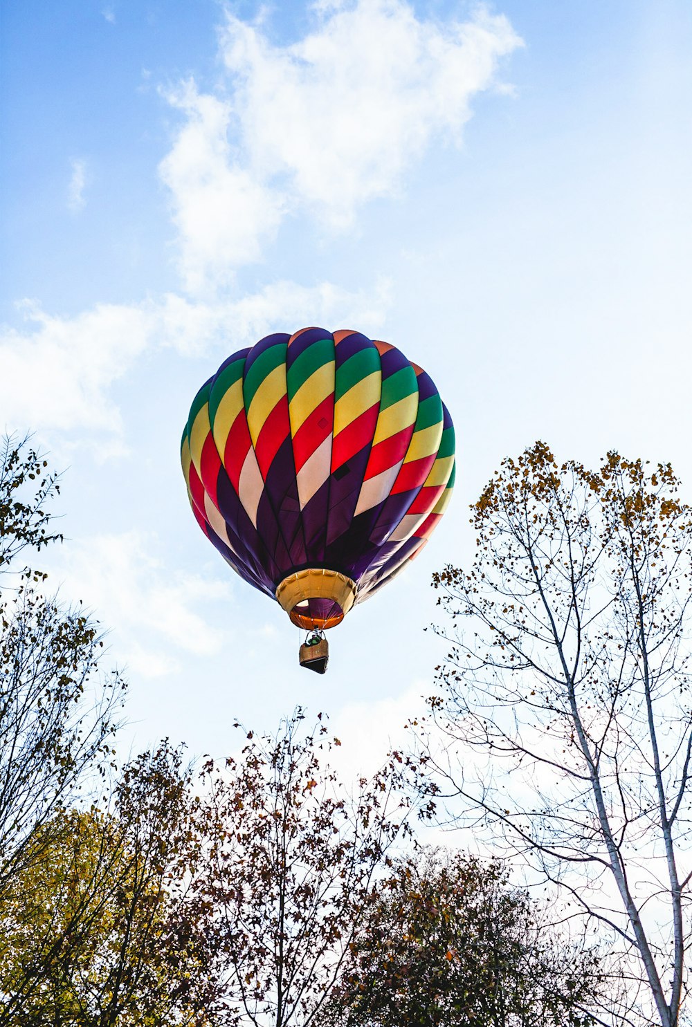 yellow green and blue hot air balloon in the sky