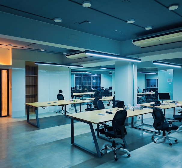 black office rolling chairs and table