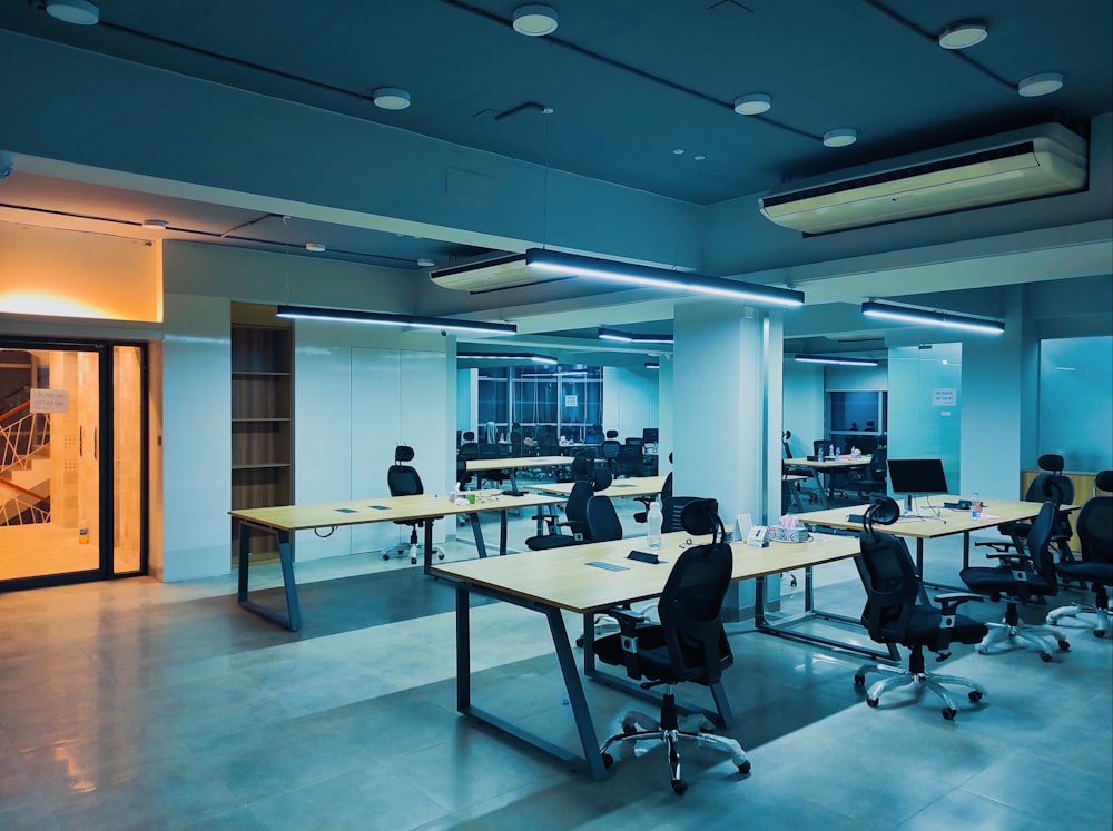 black office rolling chairs and table