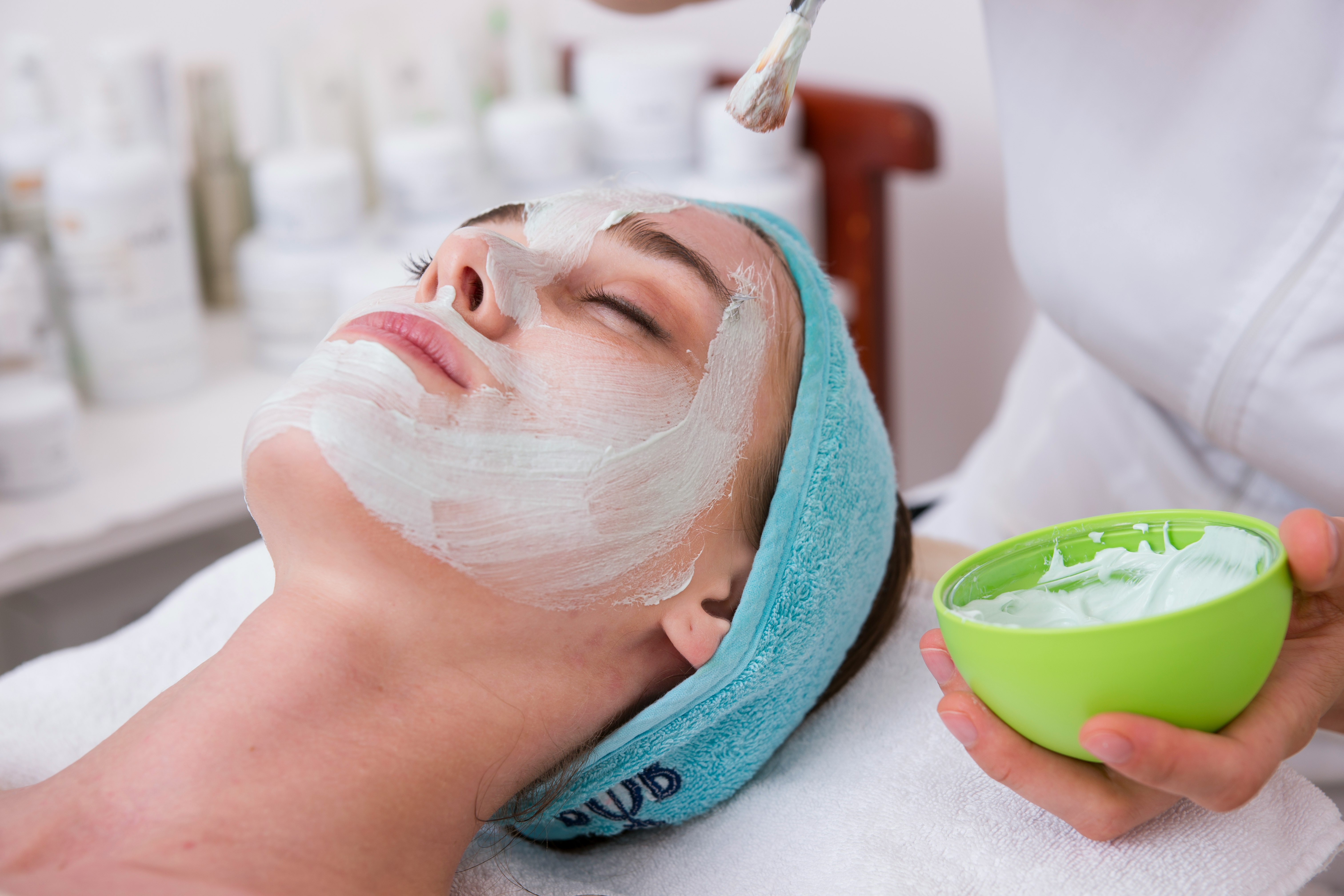 Relaxing mask treatment at a New Canaan spa