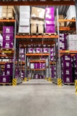 purple and brown wooden shelf