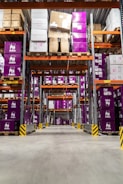 purple and brown wooden shelf