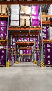 purple and brown wooden shelf