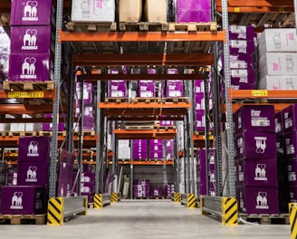 purple and brown wooden shelf