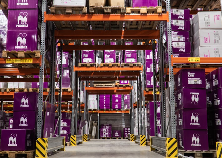 purple and brown wooden shelf