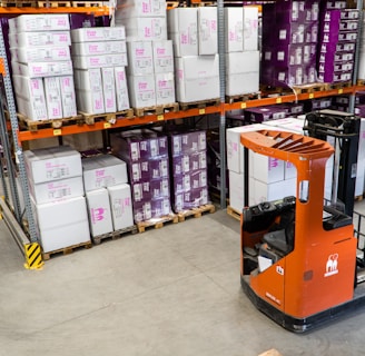 forklift in a warehouse maintained by a professional commercial cleaning service