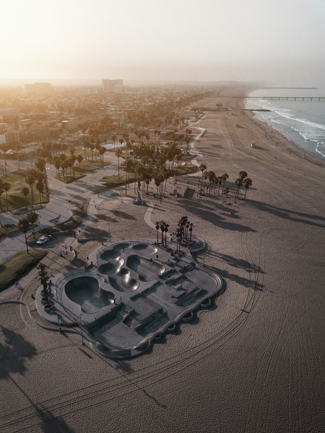 aerial view of beach during sunset