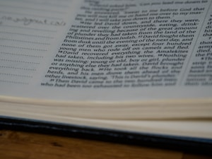 A close-up view of an open book showing text, with part of a chapter being highlighted. The pages are slightly curved, indicating the book is lying open on a surface.