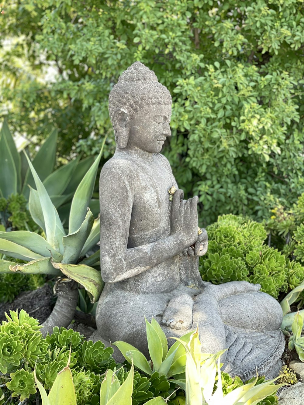 gray concrete statue near green plants during daytime