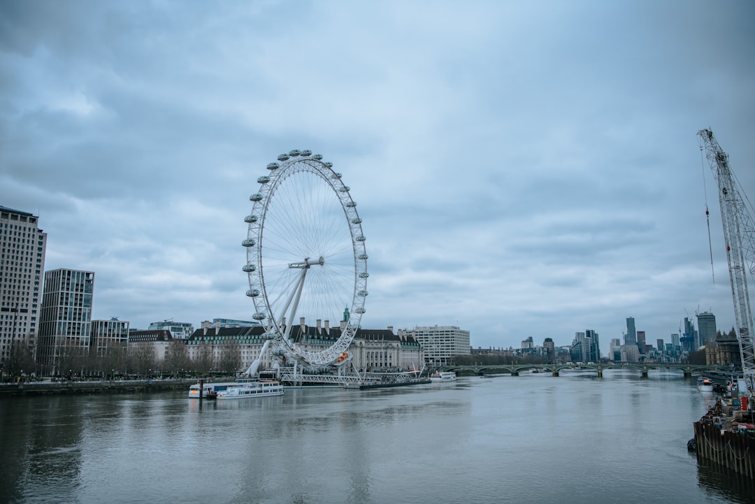 ferris wheel near body of water under cloudy sky during daytime