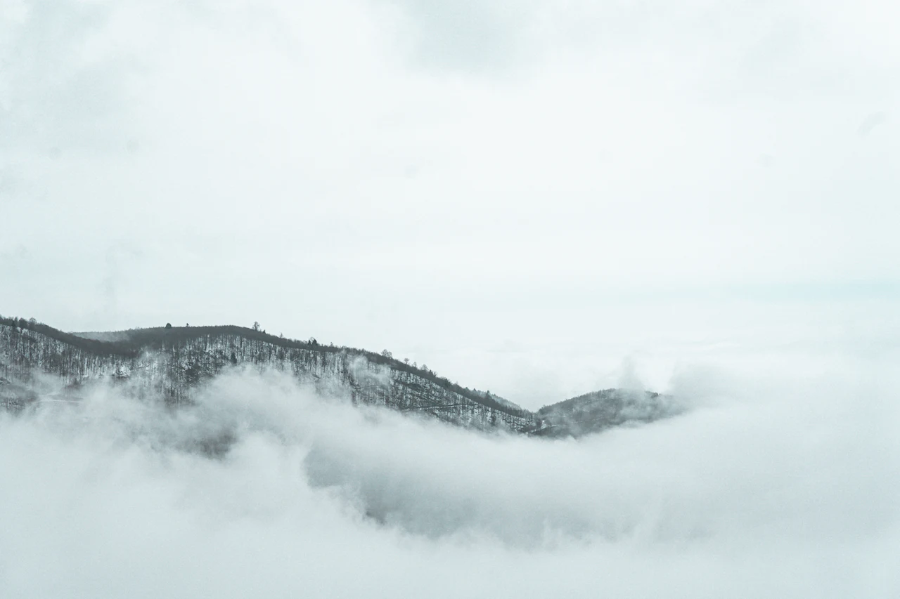 Snowy forested ridge in the clouds, Kartepe