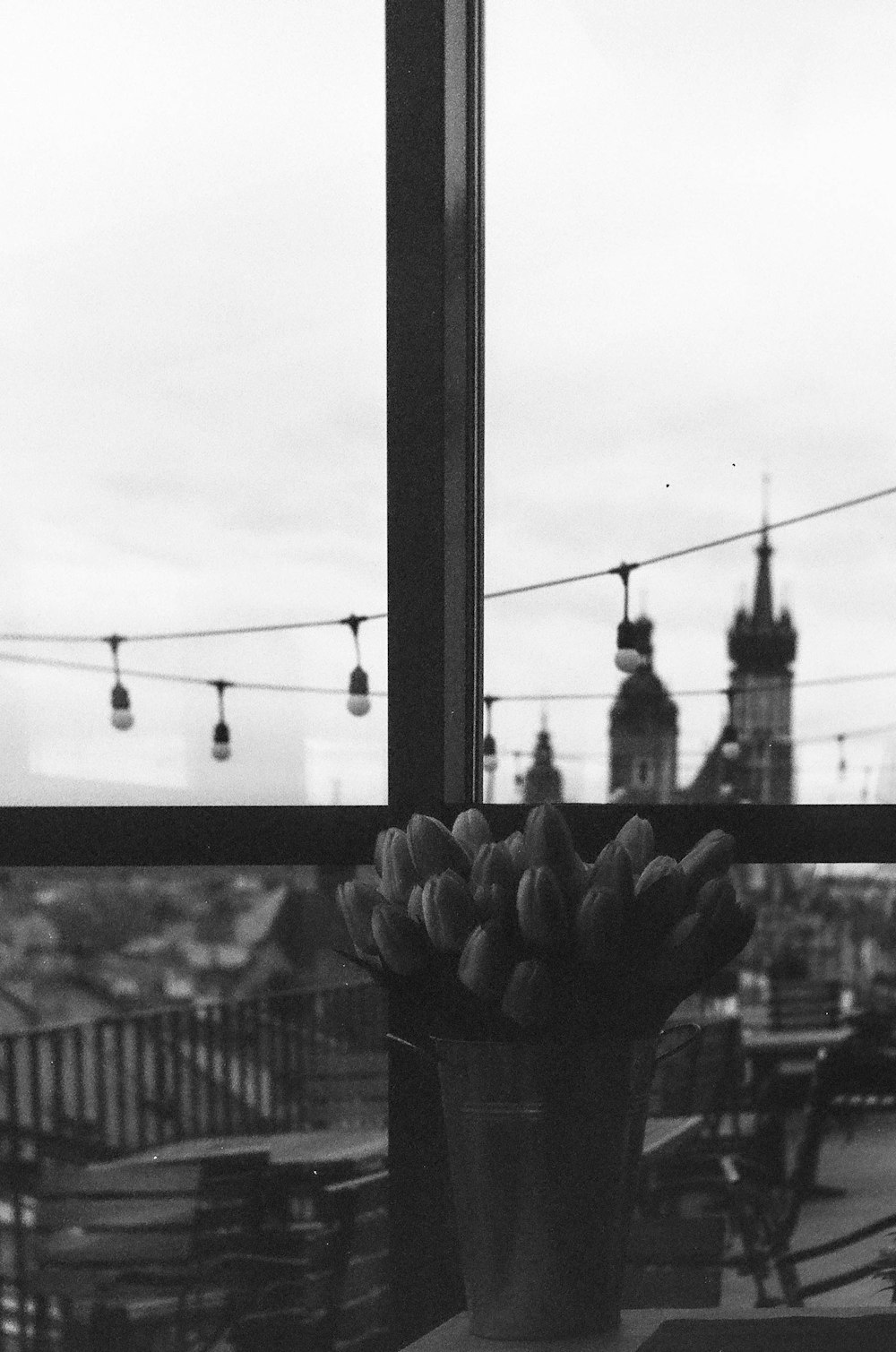 silhouette of a window with a view of a city