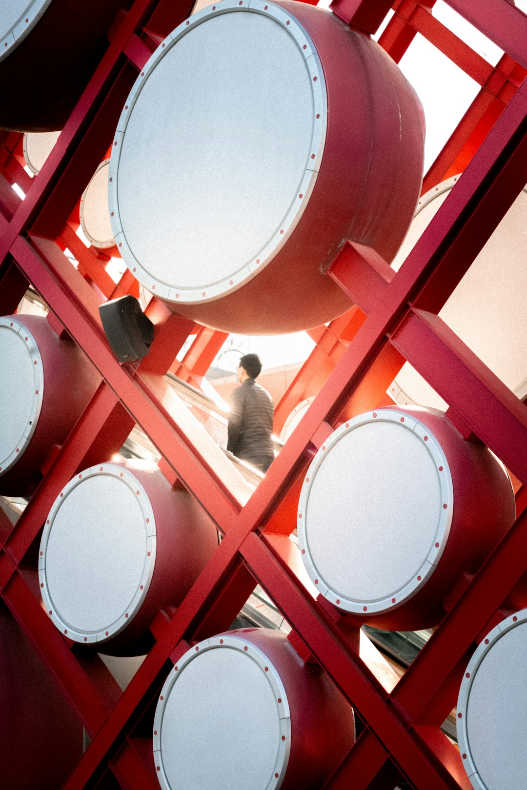 white and red round metal