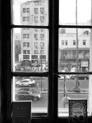 View from the double room window showing the bustling streets of Tete city.