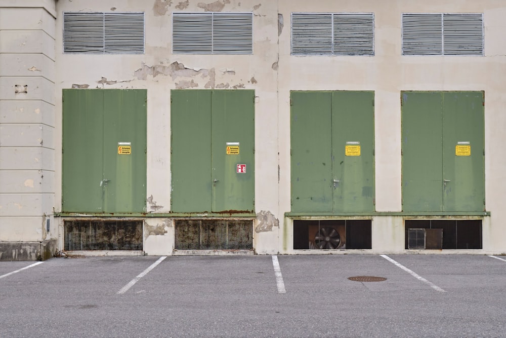 green and white steel doors