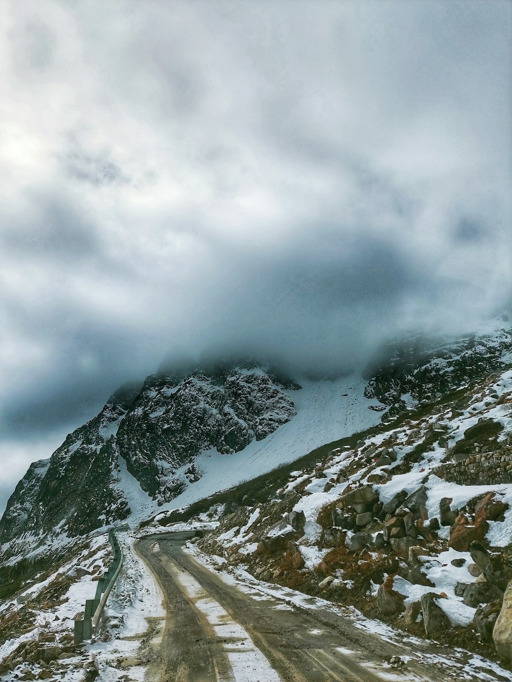 snow covered mountain under cloudy sky during daytime