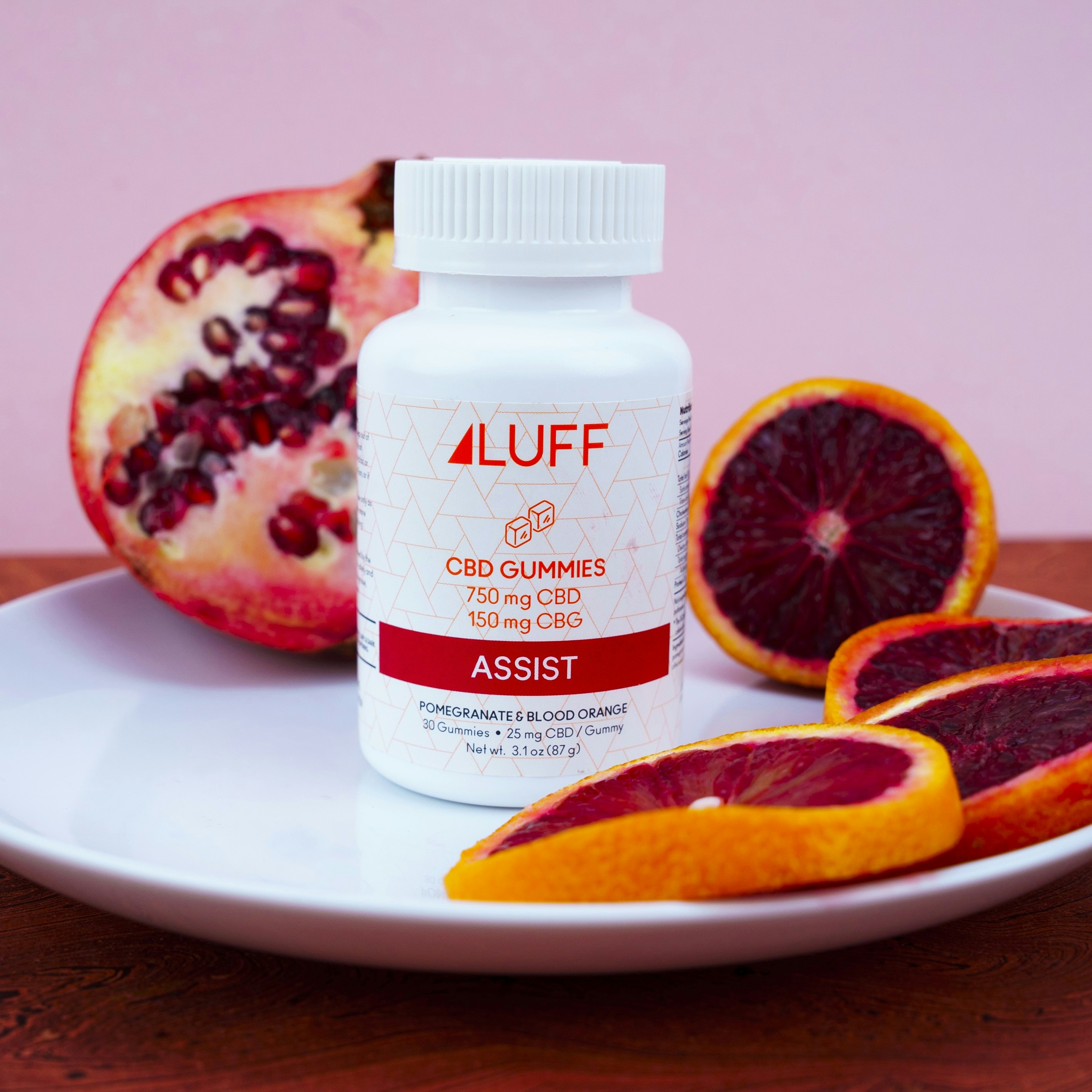 LUFF Brands ASSIST CBD + CBG Gummies with Pomegranate and Blood Orange