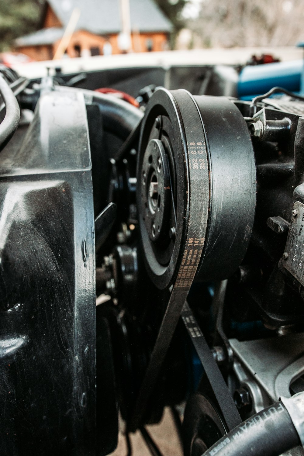 black and silver car engine