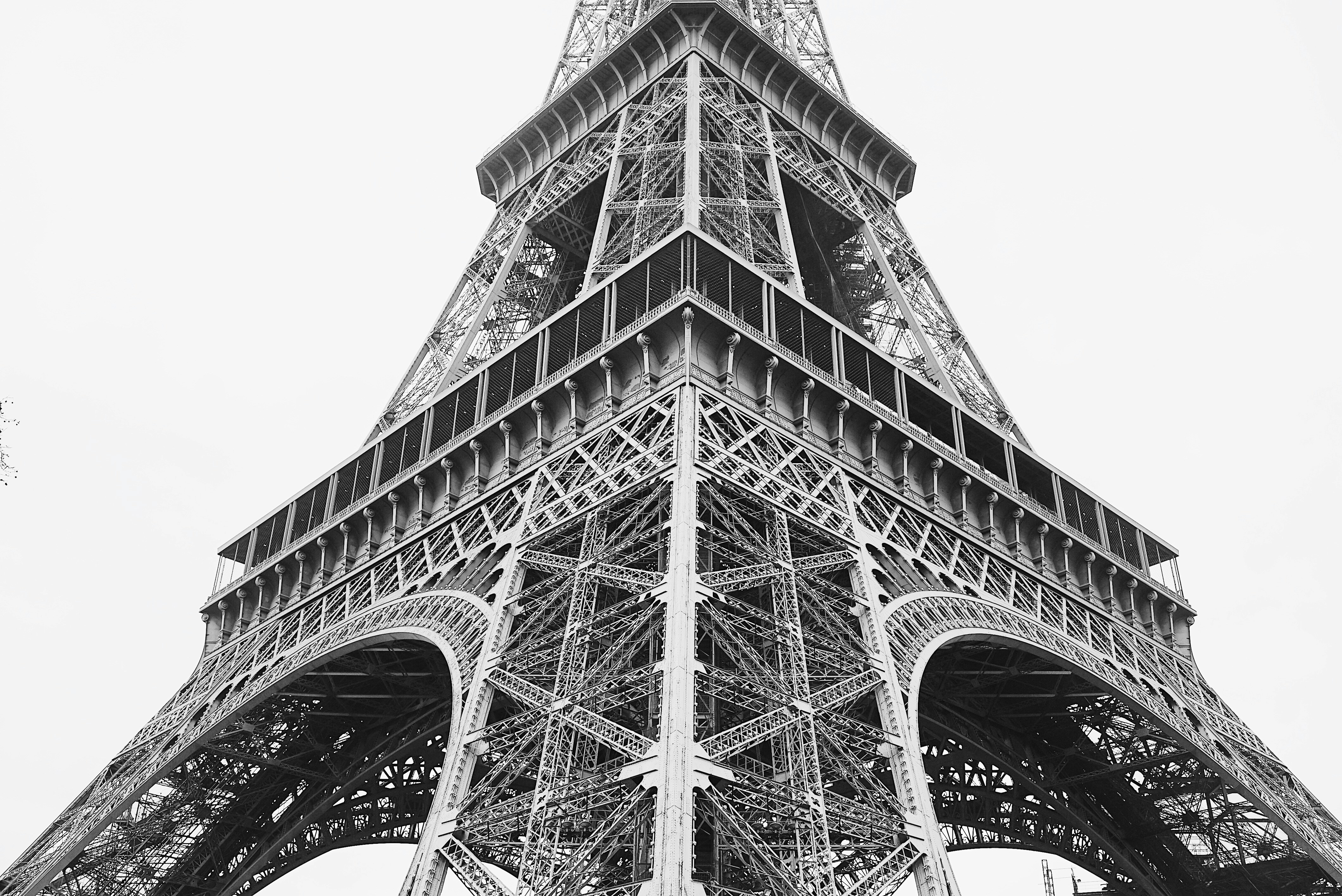 grayscale photo of eiffel tower