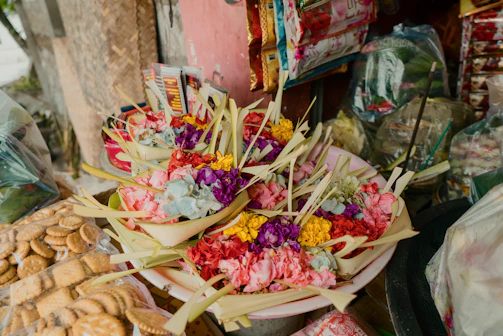 Colorful native flowers arranged in artisan baskets ready for export.
